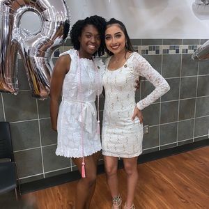 A white sequenced dress